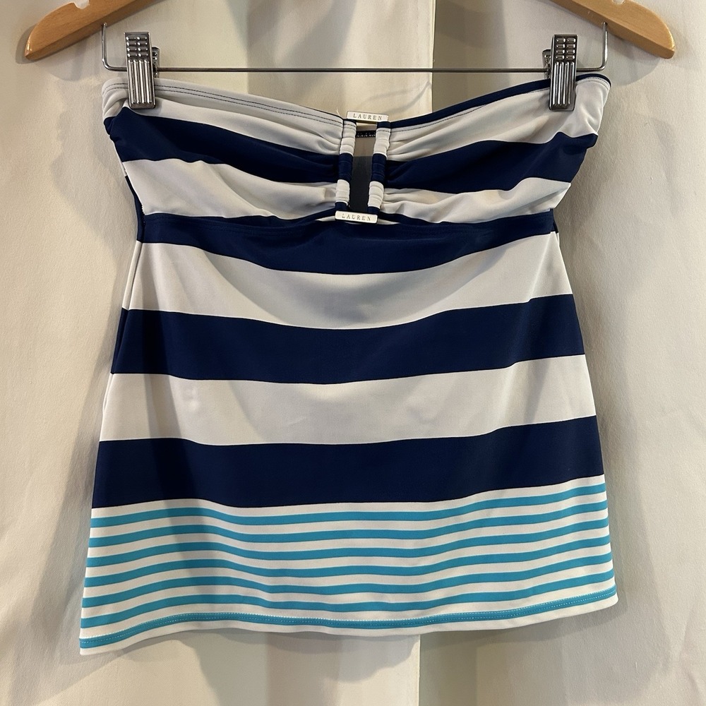 Lauren Ralph Lauren Women's Tankini Sz 4 Swim Top Striped Blue White Strapless